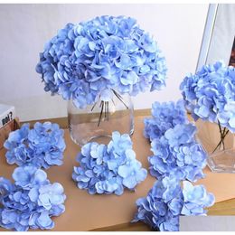 Fleurs décoratives couronnes 10pcslots de luxe colorf artificielle de soie hydrtensia fleurs tête à la maison décoration bricolage de fleur de mariage wre dhpxo