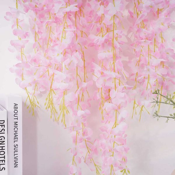 Fleurs décoratives couronnes 110cm wisteria vigne fleurs artificielles en gros de la fausse filet de fleur pour le décor de fête de mariage fleurs décoration de la maison