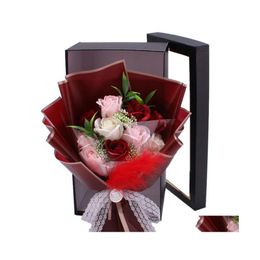 Decoratieve bloemen Kransen 11 -st Handgemaakte creatieve zeep Rose Bouquet Gift Box Simation Bloem Valentijnsdag Verjaardagdecor Drop D OT0T5