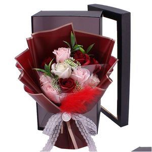 Fleurs décoratives couronnes 11pcs Soap créatif artisanal Boîte de cadeaux Rose Simation Fleur Fleur Valentin Day Drop Livraison DH8VZ