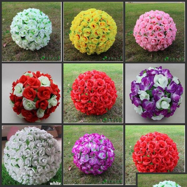 Couronnes de fleurs décoratives 12 16 roses de soie artificielles élégantes s'embrassant boule 10 couleurs pour les ornements de Noël de mariage Party Decora Otvgx