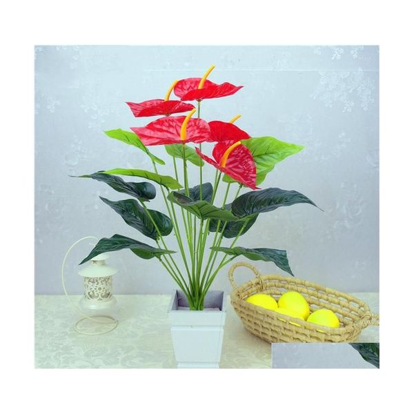 Couronnes De Fleurs Décoratives 12/18 Têtes Fleur Artificielle Petite Plante En Pot Soie Costume Grand Anthurium Bureau Décoration Bonsaï Qui Dhyhz