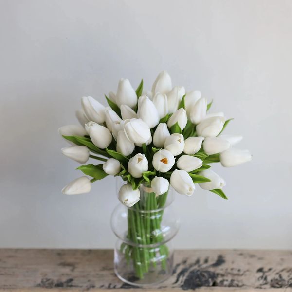 Couronnes de fleurs décoratives 12 têtes, fausses mini tulipes blanches au toucher réel, tulipes violettes, jaunes et rouges. Fleurs DIY/Bouquets/Pièce maîtresse/Décoration de mariage 231207