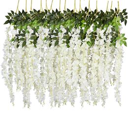 Decoratieve bloemen Kransen 12 pc's 45 inch Wisteria Artificial Flower Silk Vine slinger opgehangen voor bruiloftsfeest tuin buiten groene kantoor muur decor 221122