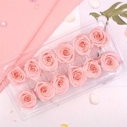Couronnes de fleurs décoratives 12 pcs boîte préservée immortelle rose 3-4 cm bricolage Valentine fête des mères cadeau vie éternelle fleur mariage S281J