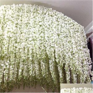 Guirnaldas de flores decorativas 120 cm de largo Wisteria Vine Flores de ratán para boda Arco Decoración de fiesta Flores artificiales blancas Guirnalda Dh7Xc