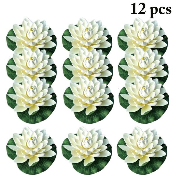 Couronnes De Fleurs Décoratives 12pcs 18cm Lotus Flottant Fleur Artificielle De Mariage Maison Fête Jardin Piscine Décorations DIY Nénuphar Mariage Faux Plantes 221122