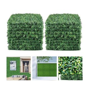 Fleurs Décoratives Couronnes 12Pcs 25X25Cm Plante Artificielle Panneau Mural Buis Herbe Toile De Fond Panneaux Maison Jardin Arrière Cour Clôture Gree Dhhva