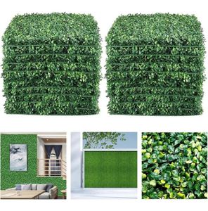 Guirnaldas de flores decorativas 12 Uds. Panel de pared de plantas artificiales de 25x25cm paneles de fondo de hierba de boj valla de jardín para el hogar Gr3560302