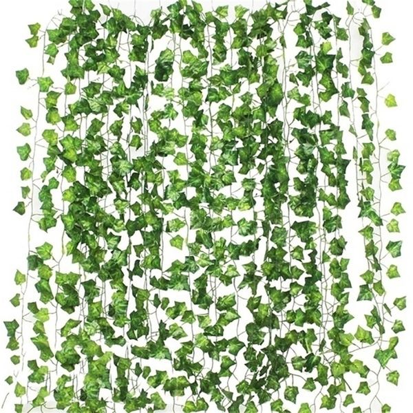 Guirlande de fleurs décoratives 12pcs 2M lierre vert fausses feuilles guirlande plante vigne feuillage décor à la maison en plastique rotin chaîne décoration murale plantes artificielles 221108