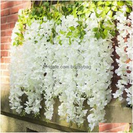 Couronnes de fleurs décoratives 12 pièces 75 cm 110 cm artificielle fausse vigne de glycine fleur suspendue pour Noël mariage anniversaire maison garde Dh2Kw