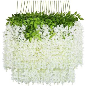 Decoratieve bloemen kransen 12 stks lange dikke kunstmatige wisteria bloemen wijnstok ratta hangende slinger zijde wisteria slinger voor thuisfeest bruiloft decor 230210