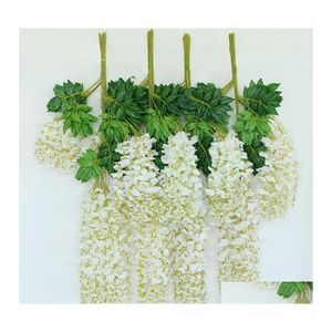 Couronnes De Fleurs Décoratives 12Pcs / Lot 110Cm Fleur Artificielle Plante Suspendue Glycine De Soie Faux Plantes De Jardin Décoration De Mariage Hom Otayt