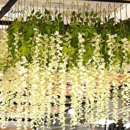Guirnaldas de flores decorativas 12 piezas de glicina de seda blanca vid artificial planta de hiedra árbol falso guirnalda colgante flor decoración de boda El240Z