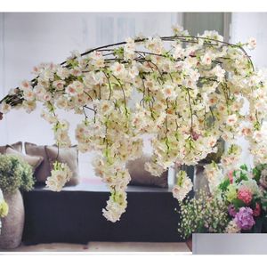 Decoratieve Bloemen Kransen 135Cm Nep Kersenbloesem Boom 4 Vork Sakura Tak Kunstbloem Zijde Achtergrond Wanddecoratie Drop Dhtoy