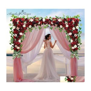 Couronnes de fleurs décoratives 140 cm personnalisé enterrer vin rouge fleur artificielle mur guirlande table pièce maîtresse de mariage toile de fond décor partie Dhyax