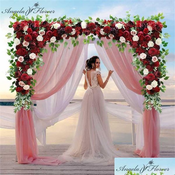 Couronnes de fleurs décoratives 140 cm personnalisé enterrer vin rouge fleur artificielle mur guirlande table pièce maîtresse de mariage toile de fond décor partie Dhr2V