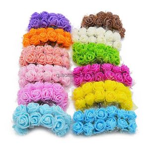 Couronnes De Fleurs Décoratives 144pcs 2cm Mini PE Rose Tête Fleurs En Soie Artificielle Mariage Mariée Bouquet Décor DIY Cadeau D'anniversaire Guirlande Mousse Faux Fil Fleur HKD230818