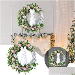 Couronnes de fleurs décoratives Couronne de Pâques de 16 pouces pour porte d'entrée avec feuilles vertes Printemps Maison Tenture murale Vintage Bougie Applique Goutte Otgtz