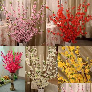 Couronnes de fleurs décoratives 160pcs cerise artificielle printemps prunier branche de fleur de pêche arbre de fleur de soie pour la décoration de fête blanc rouge D Dh2Pa
