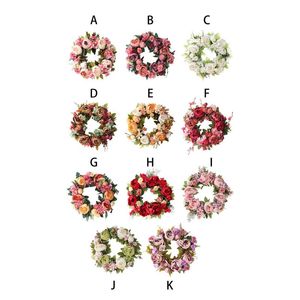 Couronnes de fleurs décoratives 16 pouces couronne de fleurs de pivoine guirlande de printemps Faux Floral fait à la main fenêtre murale suspendus ornements de vacances décoratifs