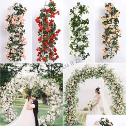 Guirnaldas de flores decorativas 170 cm / 230 cm Artificial Rose Vine Simation Flower Rattan Seda para la decoración del banquete de boda DIY Arch Flowers D Dh6Oa