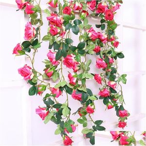 Decoratieve Bloemen Kransen 180Cm Real Touch Zijden Rozen String Vines Kunstmatige Krans Rotan Muur Hangende Garland Party Home Drop Deli Dhepi