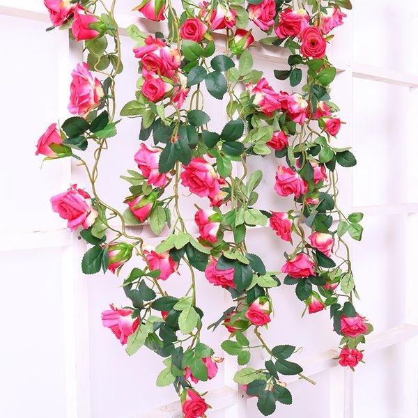 Couronnes De Fleurs Décoratives 180cm Real Touch Soie Roses String Vignes Guirlande Artificielle En Rotin Tenture Murale Guirlande De Noce Décor À La Maison