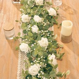 Decoratieve bloemen kransen 180 cm zijde witte roos kunstmatige slinger baby's adem gypsophila decoratie bruiloft centerpieces voor tafels accessoires 230515