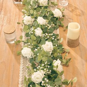 Decoratieve Bloemen Kransen 180cm Zijde Witte Roos Kunstbloemen Guirlande Baby's Adem Gypsophila Decoratie Bruiloft Centerpieces voor T 230308