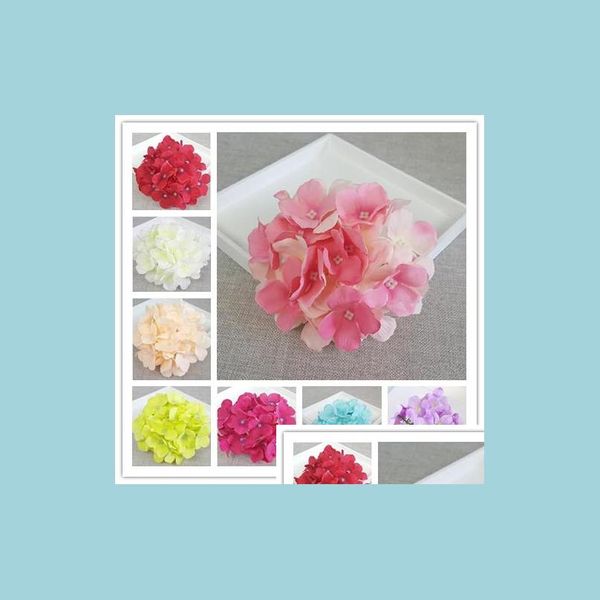 Fleurs décoratives couronnes 18 cm / 7 1 Hortensia artificiel Hortensia Decorative Silk Flower Head for Wedding Wall Arch DIY Cheveux Home Decoratio DH038