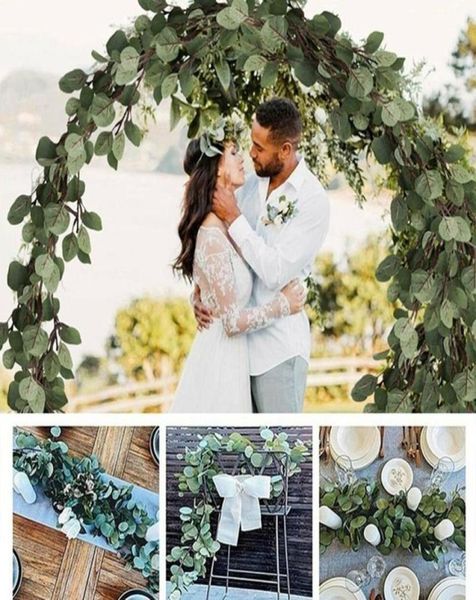 Fleurs décoratives couronnes 1m eucalyptus vert artificiel Garland feuilles vignes fausses plantes rotin plantes Ivy Wreath Wall Decor Wed158771