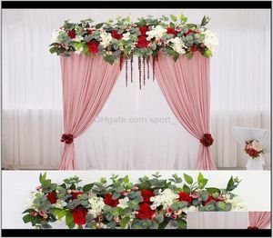 Fleurs décoratives couronnes 1m Greenery plantes Party Wedding Arch Porte Porte de fenêtre Décor Road Road Artificial Flower Row Runner 5379762