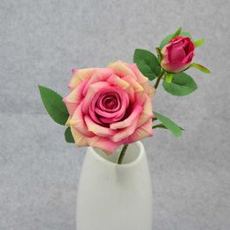 Couronnes de fleurs décoratives 1pc 46cm bouquet de fleurs de roses en soie, fausses fleurs au toucher réel pour la décoration de mariage, bouquet de mariée, fournitures de jardin pour la maison T230217