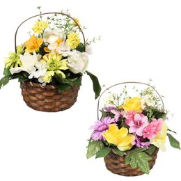 Couronnes De Fleurs Décoratives 1pc Artificielle Gerbera Rotin En Pot Faux Arrangement Suspendu Printemps Fête Scène Table Bureau DécorationDecorativ