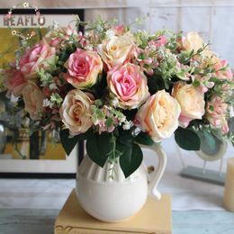 Couronnes de fleurs décoratives, 1 pièce, bricolage de fleurs artificielles européennes, 12 têtes de roses, pour mariage, fête, maison, 5 couleurs