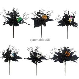 Couronnes De Fleurs Décoratives 1pc Faux Fleur Feuille Halloween Crâne De Citrouille Noir Feuille D'érable Creative Halloween Décoration Ornements HKD230818