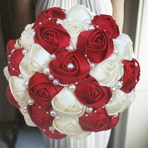 Decoratieve bloemen kransen 1 stc/veel rood en crème bruidsboeketten kunstmatige schuim boeket romantische bruid met bloemendecoratief