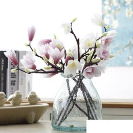 Couronnes de fleurs décoratives 1 pièce, branche artificielle de Magnolia en soie, fausse fleur orque pour décoration de fête de mariage, maison et jardin Dh7Az