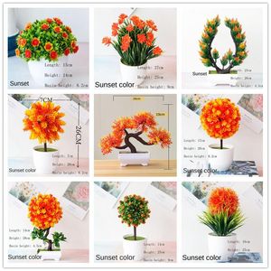 Guirnaldas de flores decorativas, 1 pieza, planta artificial de estilo naranja, bonsái realista, flor falsa en maceta, adorno de escritorio, decoración del hogar y jardín