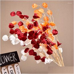 Fleurs décoratives couronnes 1pcs fleur artificielle Silk groseilleur 3 fourchettes brouillons à la maison décor de fête physalis lanterne fruit drop de otyue