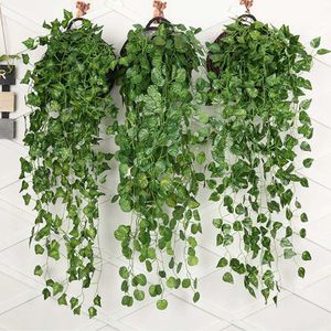 Decoratieve bloemen kransen 1 stks kunstmatige planten klimplant muur hangende indoor groen planten wanddecor nep bloem rattan nep plant groen verlof groothandel