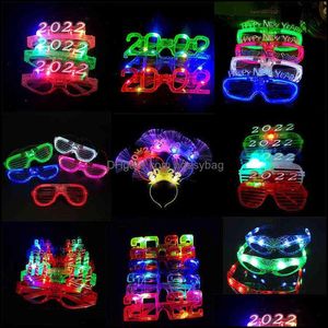 Decoratieve bloemen kransen 1 stks flitsende 2022 LED -bril Lumineus licht gloedhoofdband nachtclub bar oogdraag cadeau feest bdesybag dhxcn