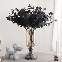 Couronnes de fleurs décoratives 1 pièces Simulation feuille d'eucalyptus noir fausse fleur S 220823