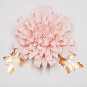 Decoratieve bloemen kransen 1 -koppige bloem 2 stks bladeren gigantische grote papieren achtergrond muur deco bruiloft boog handgemaakte kunstmatige hangingdecor