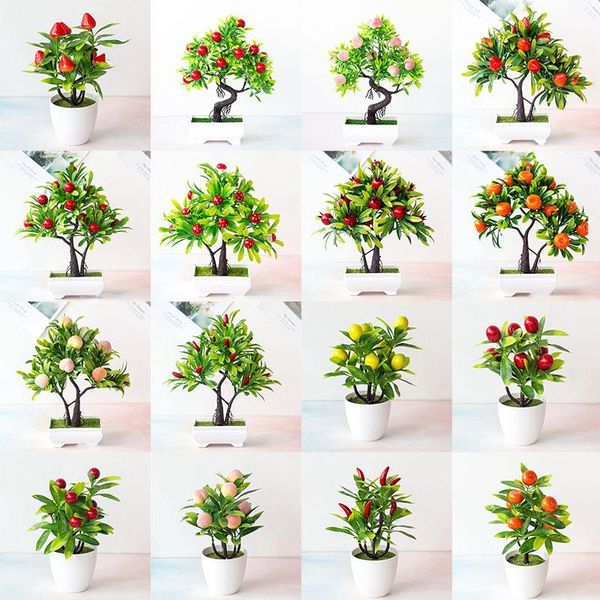 Guirnaldas de flores decorativas, 1 pieza, simulación de plantas verdes, adornos en macetas de frutas, bonsái, mesa de escritorio, decoraciones interiores falsas para el hogar