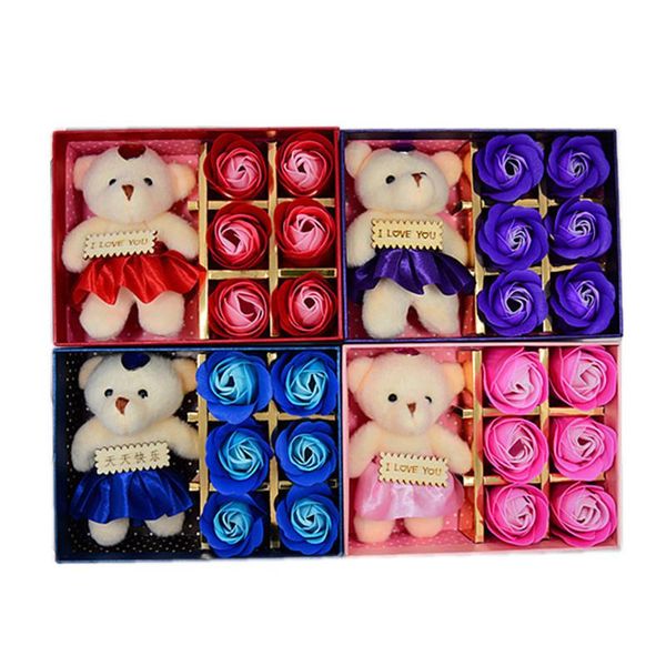 Couronnes de fleurs décoratives 1set multicolore joli romantique saint valentin cadeau créatif ours rose savon dessin animé boîte à fleurs fête mariage D