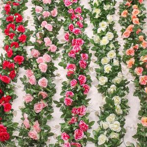 Decoratieve bloemenkransen 2.2 m kunstmatige rose wijnstokken opknoping voor romantische bruiloft boog thuis voordeur Lintel swag party tuin decor