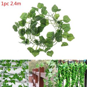 Couronnes de fleurs décoratives 2.4M Vigne Artificielle Soie Lierre Plantes Vertes Fausse Feuille Suspendue Décoration Rotin Liane Mur FeuillesDécoratif