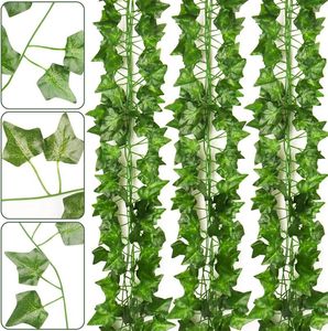 Couronnes de fleurs décoratives 2-6 pièces 2M lierre vert fausses feuilles plantes artificielles guirlande maison décor de mariage plante vigne feuillage plastique rotin